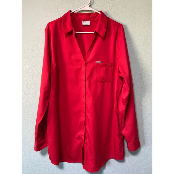 Columbia Tops Columbia Pfg Womens Red Button Down Blouse Shirt Xl Poshmark